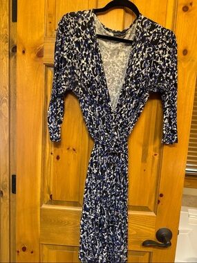 Market & Spruce Blue and Black Printed Wrap Dress